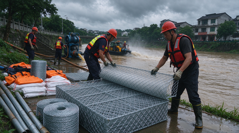 Hāʻawi ʻo Changshu Jianghe i nā huahana pale wai i ka Gabion & Galvanized Mesh Materials for Inner Mongolia Emergency Drainage Support Project